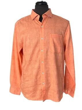 Medium Tommy Bahama New Mens Costa Tautira Passion Peach Stretch Linen Shirt